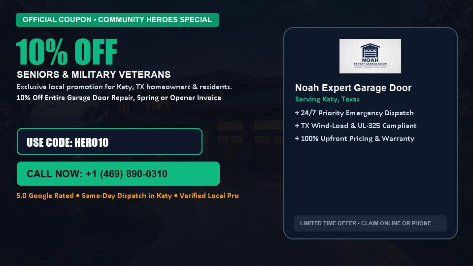 10% OFF Senior, Military & First Responder Discount in Katy, TX - Noah Expert Garage Door